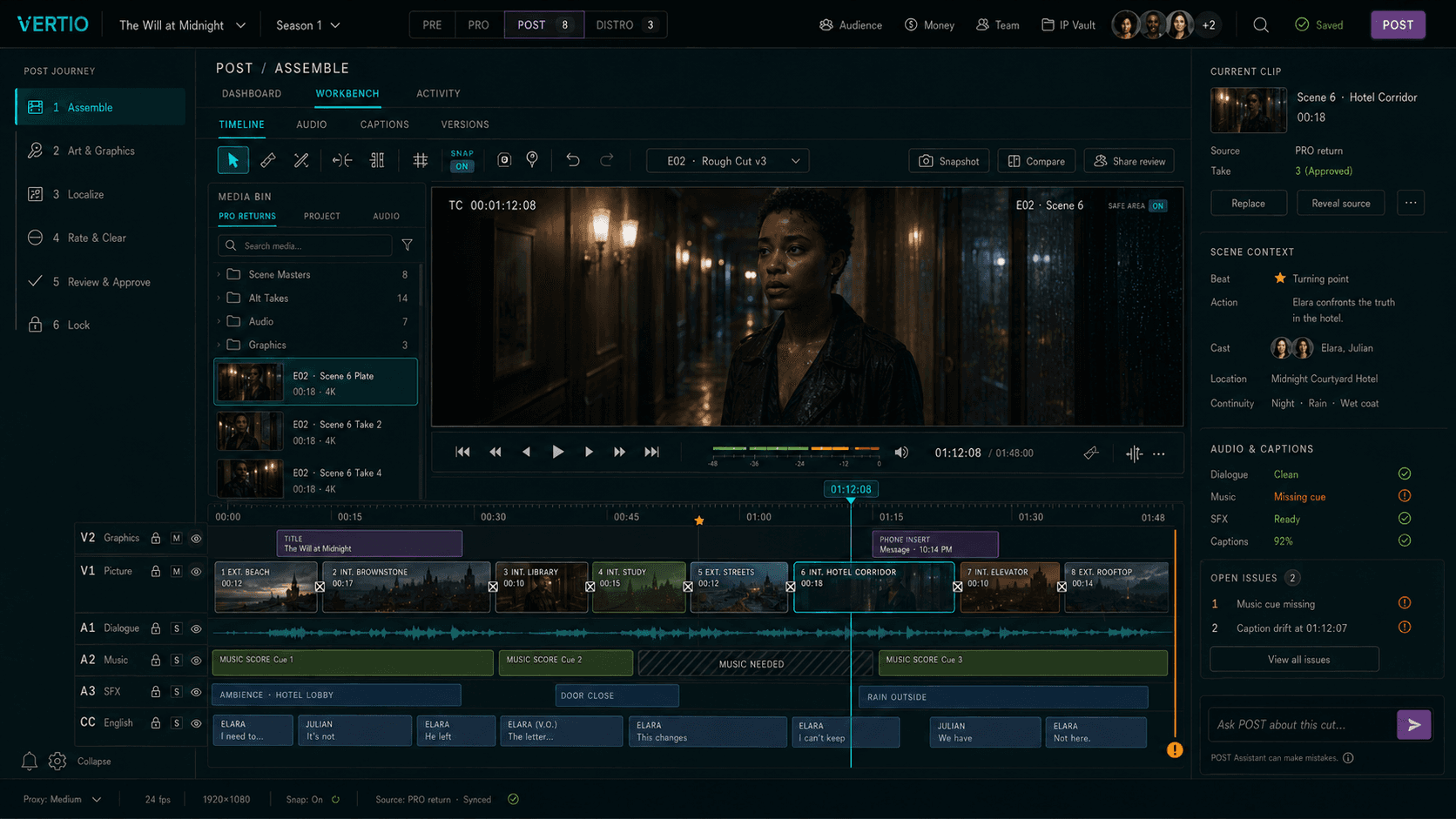 Vertio POST cinematic editing timeline