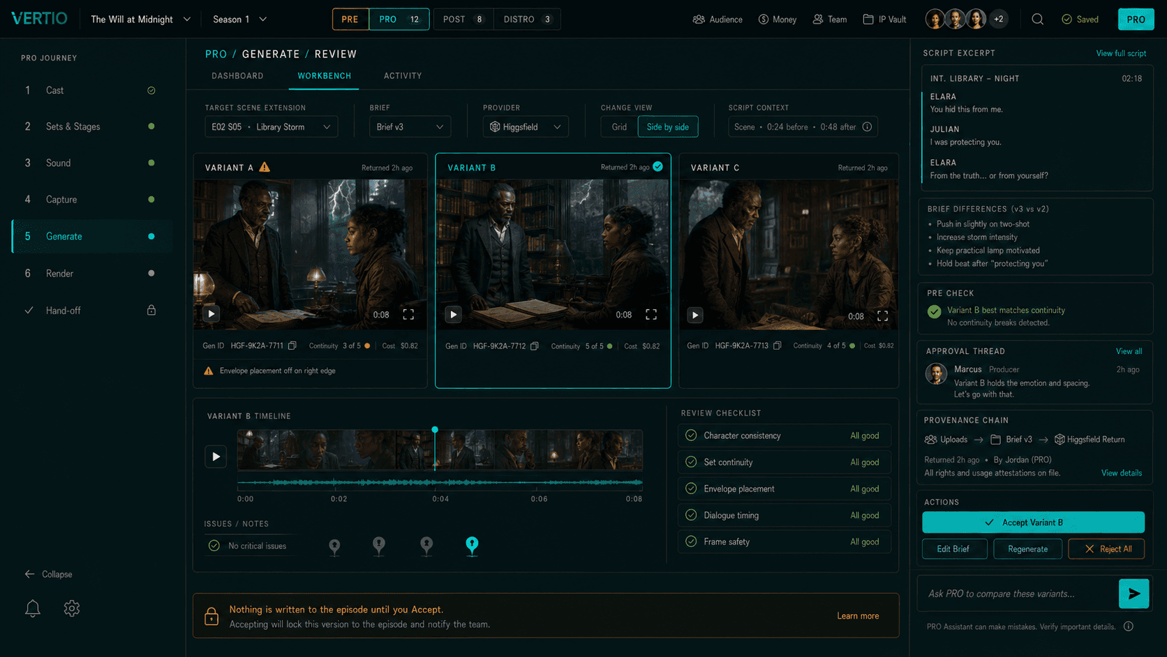 Vertio PRO generation and review workspace